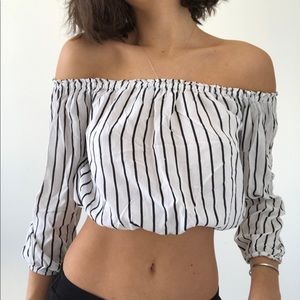 striped off shoulder crop top